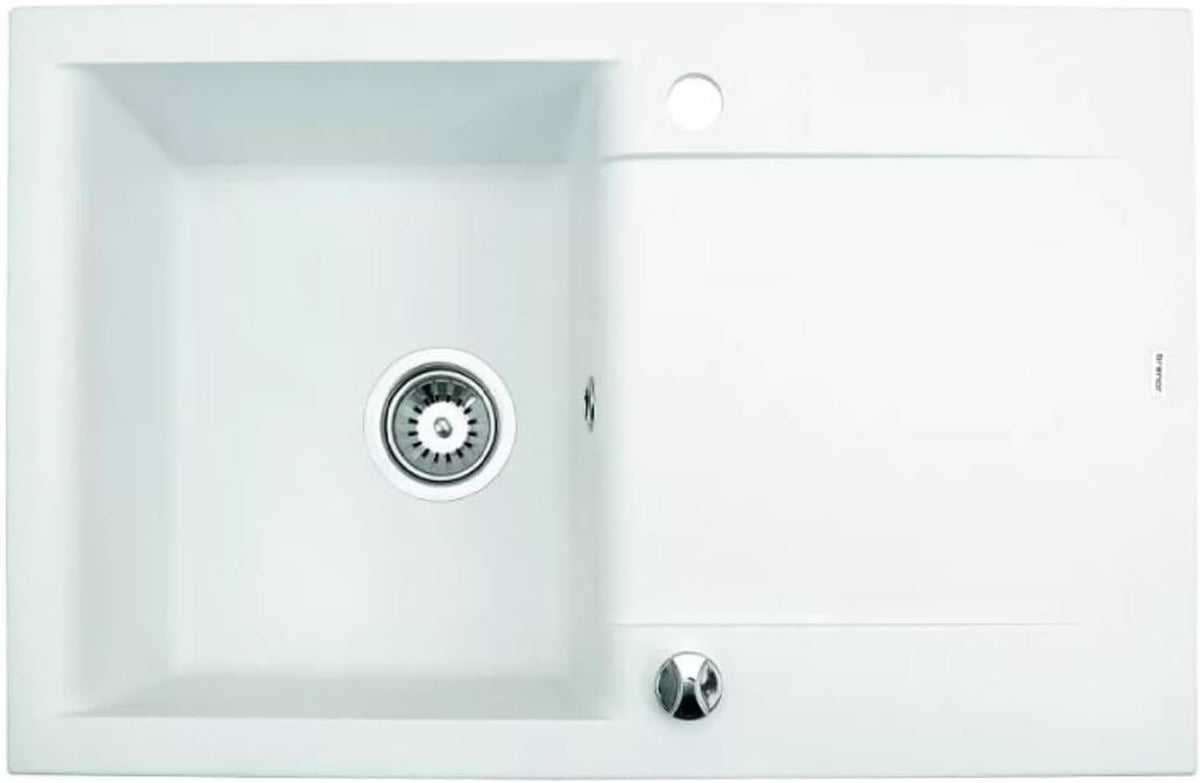 QLS Évier 76 x 44 cm avec égouttoir, siphon réversible, blanc Luna