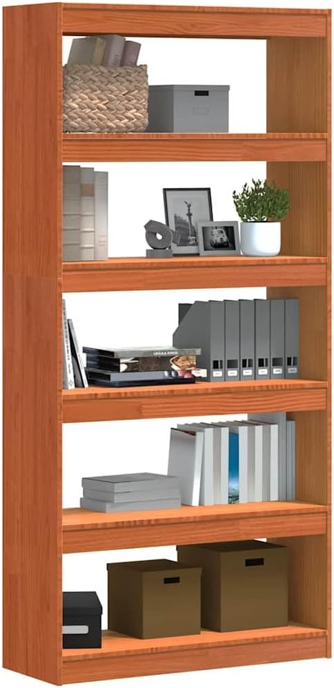 vidaXL Bibliothèque Brun Cire 80 x 30 x 167,5 cm Pin Massif, Cabinet en Bois Rustique, Rangement Pratique, étagère spacieuse, organise Le Salon