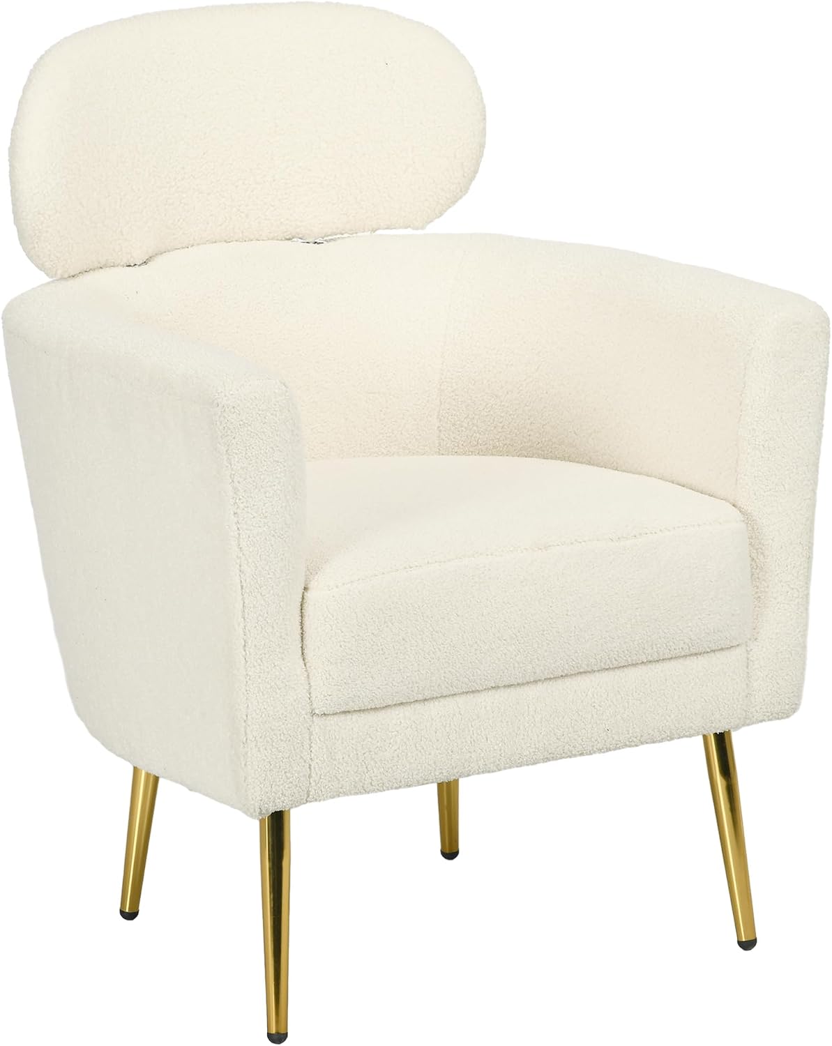 HOMCOM Fauteuil Salon avec appuie-tête Amovible, Fauteuil Crapaud, Style Moderne, Tissu en Peluche Teddy, Pieds en métal doré, pour Salon