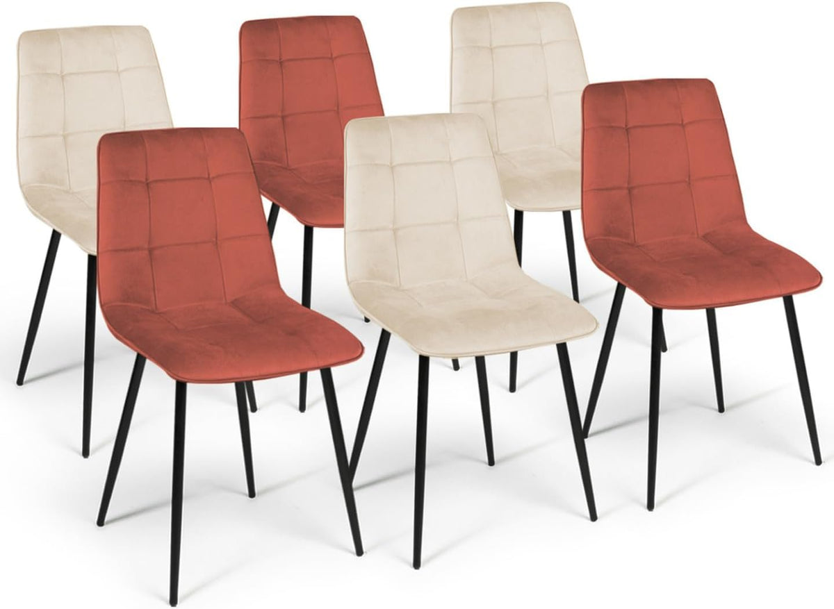 IDMarket - Lot de 6 chaises Mila en Velours Mix Color Terracotta x3 et Beige x3
