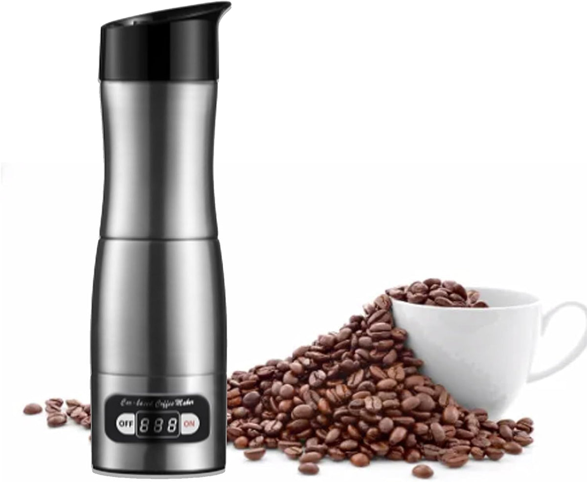 Cafetiere Portable 150 Ml, Machine à Espresso Portative DC 12V 24V, Café Portable en Acier Inoxydable pour Les Conducteurs de Passagers de Voyage à