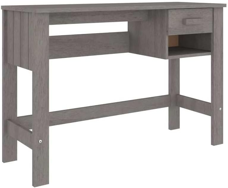 Eleganz Hamar Bureau en pin massif et MDF pour grand bureau, 110 x 40 x 75 cm, Plan de travail stable, Hamar gris clair