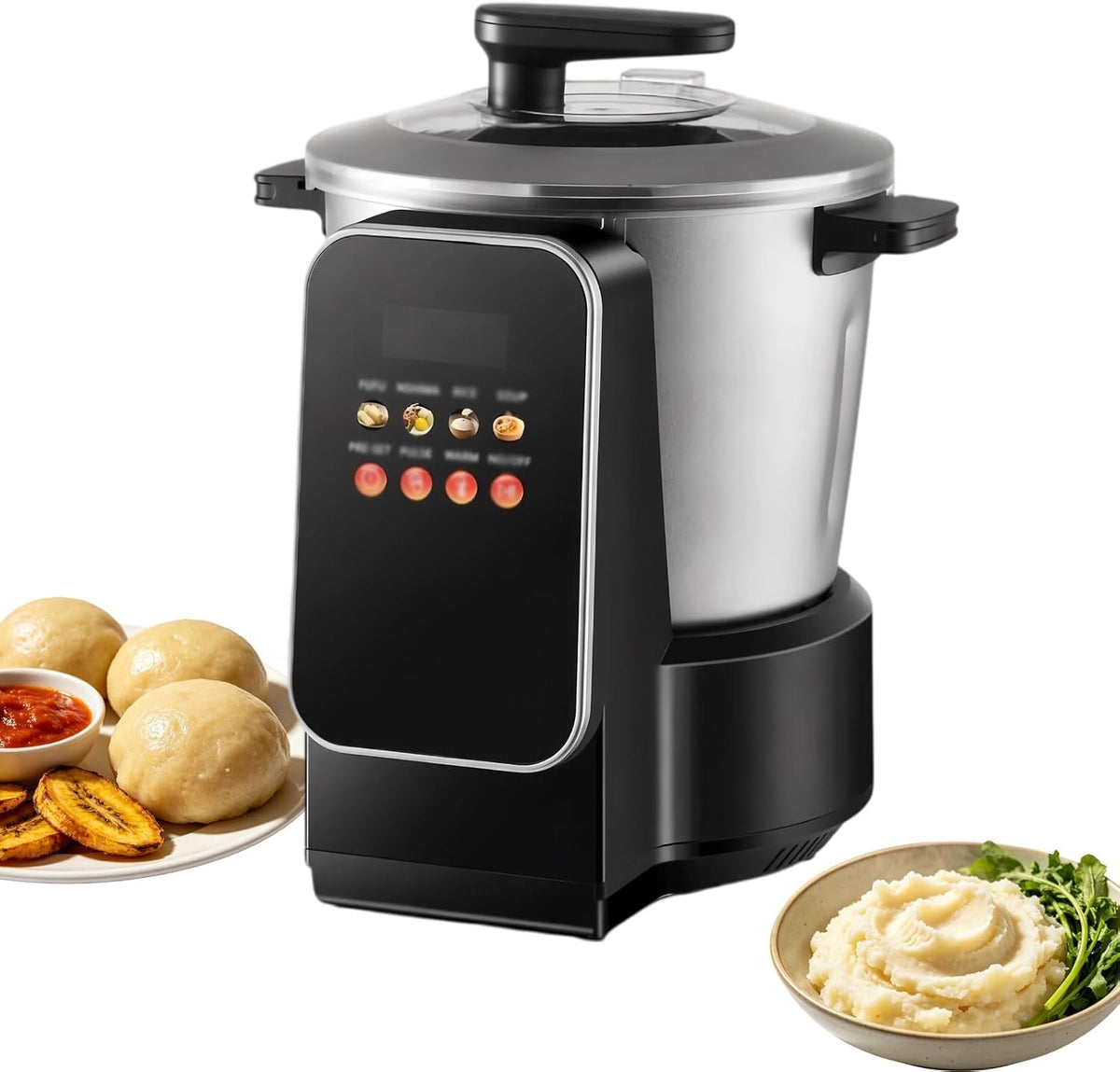 Robot culinaire automatique de 6 L pour plats à base de pâte (fufu, etc.), pilon à igname électrique de 900W avec écran tactile LED