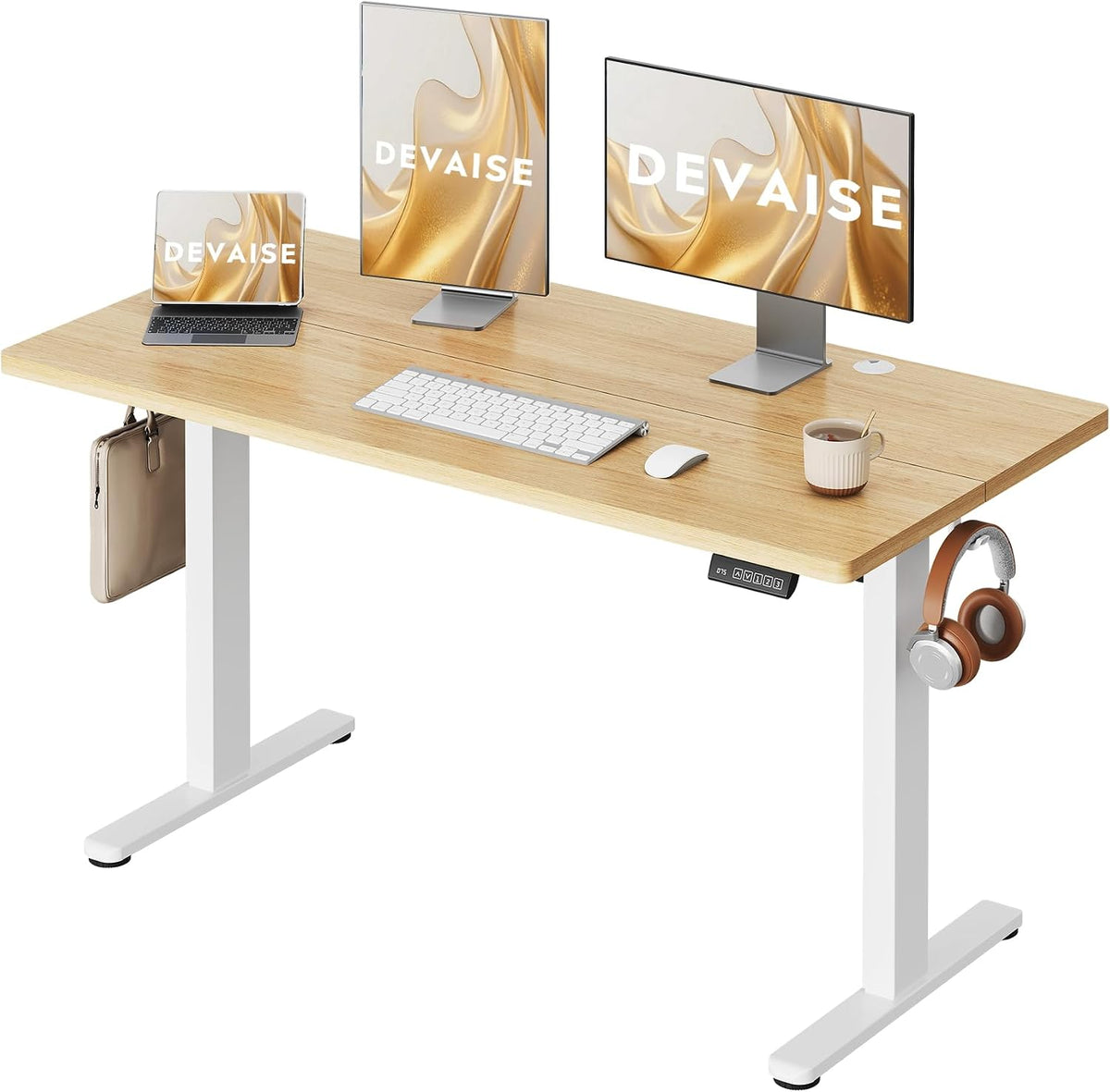 DEVAISE Bureau électrique réglable en Hauteur 140x70cm, Bureau Assis-Debout avec Moteur Silencieux, Hauteur Réglable de 72 à 120cm