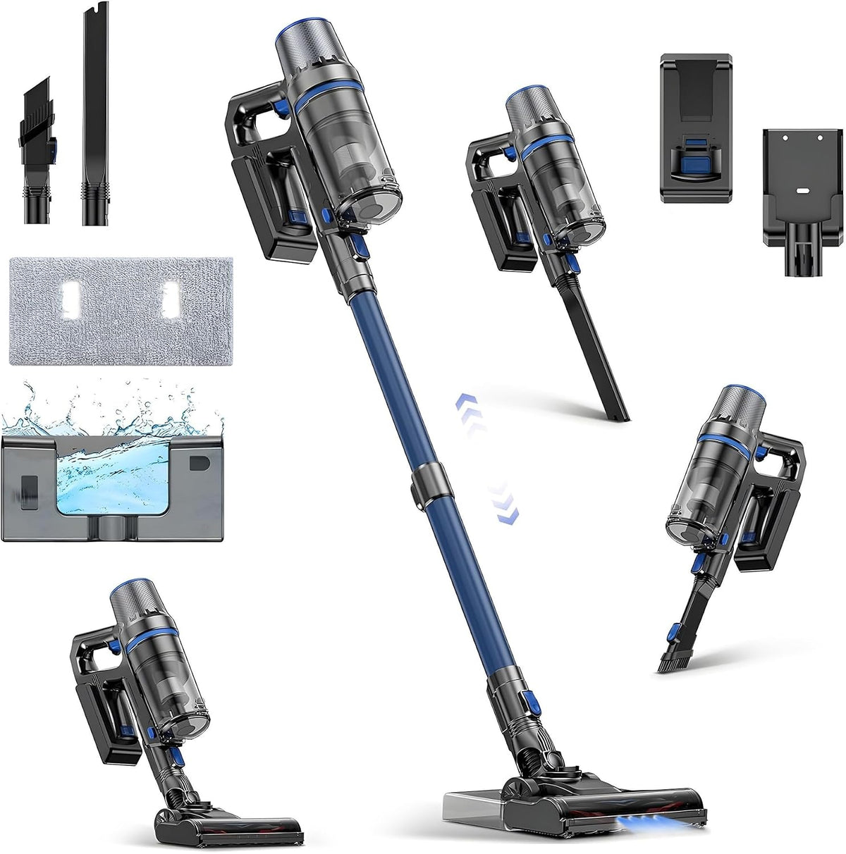Olvy Aspirateur Balai sans Fil Puissant Cyclonique, 1 Appareil, 35000 Pa 350W Ecran LED Touch, Sol Dur & Tapis, Aspirateur Laveur Poils Animaux