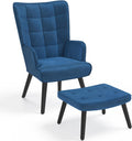 IDMarket - Fauteuil scandinave ANIA avec Repose Pieds Velours Bleu