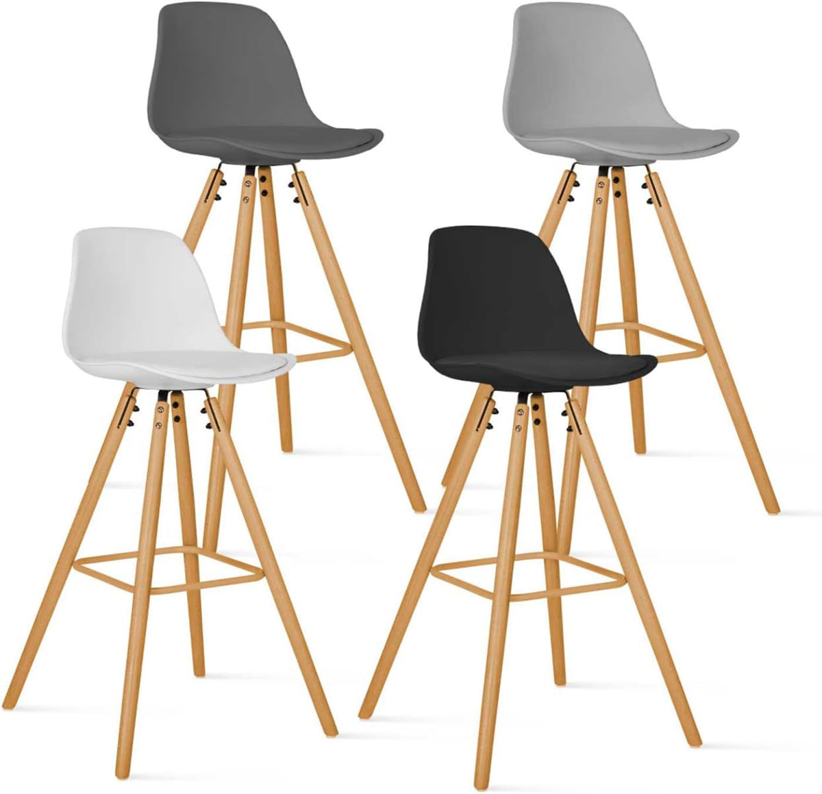 IDMarket - Lot de 4 tabourets de Bar SARA Mix Color Gris foncé, Gris Clair, Blanc et Noir