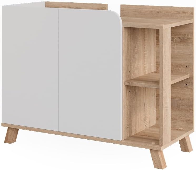 Vicco Meuble Vasque Simple Karen, Sonoma/Blanc, 80x65cm avec 2 Portes