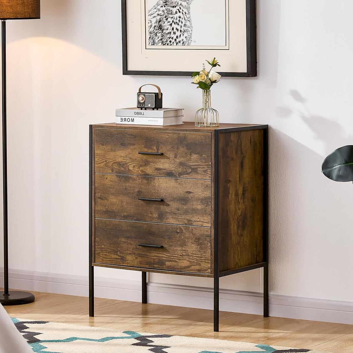 Vida Designs Commode à tiroir, d'ingénierie, Bois foncé, 3 Drawer