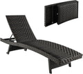 LIFEZEAL Chaise Longue de Jardin Pliante en Rotin PE avec Dossier Réglable en 5 Positions, Fauteuil de Relaxation à 2 roulettes