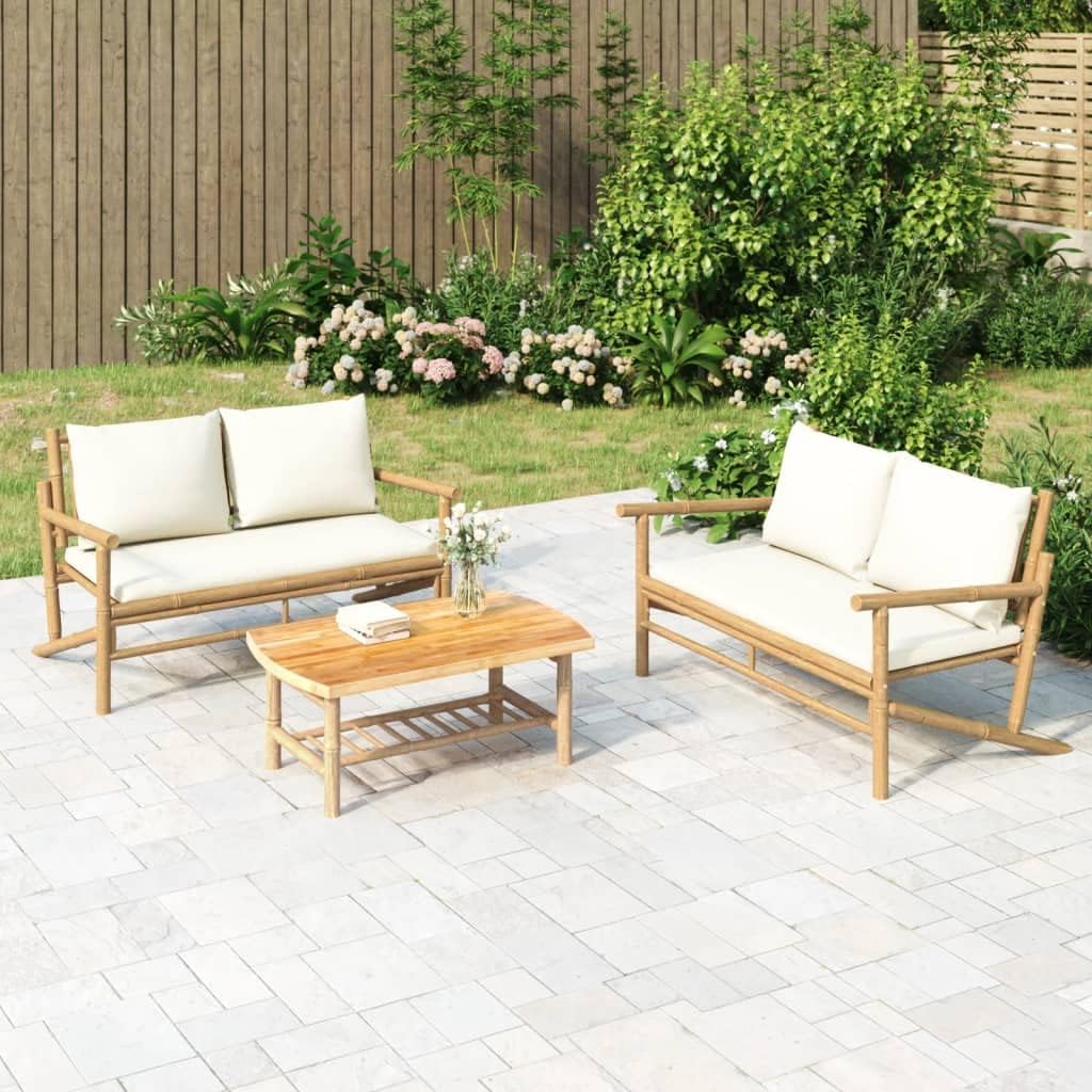 Solivagant Banc de Jardin avec Coussins Blanc crème Bambou, (15.6 KG)