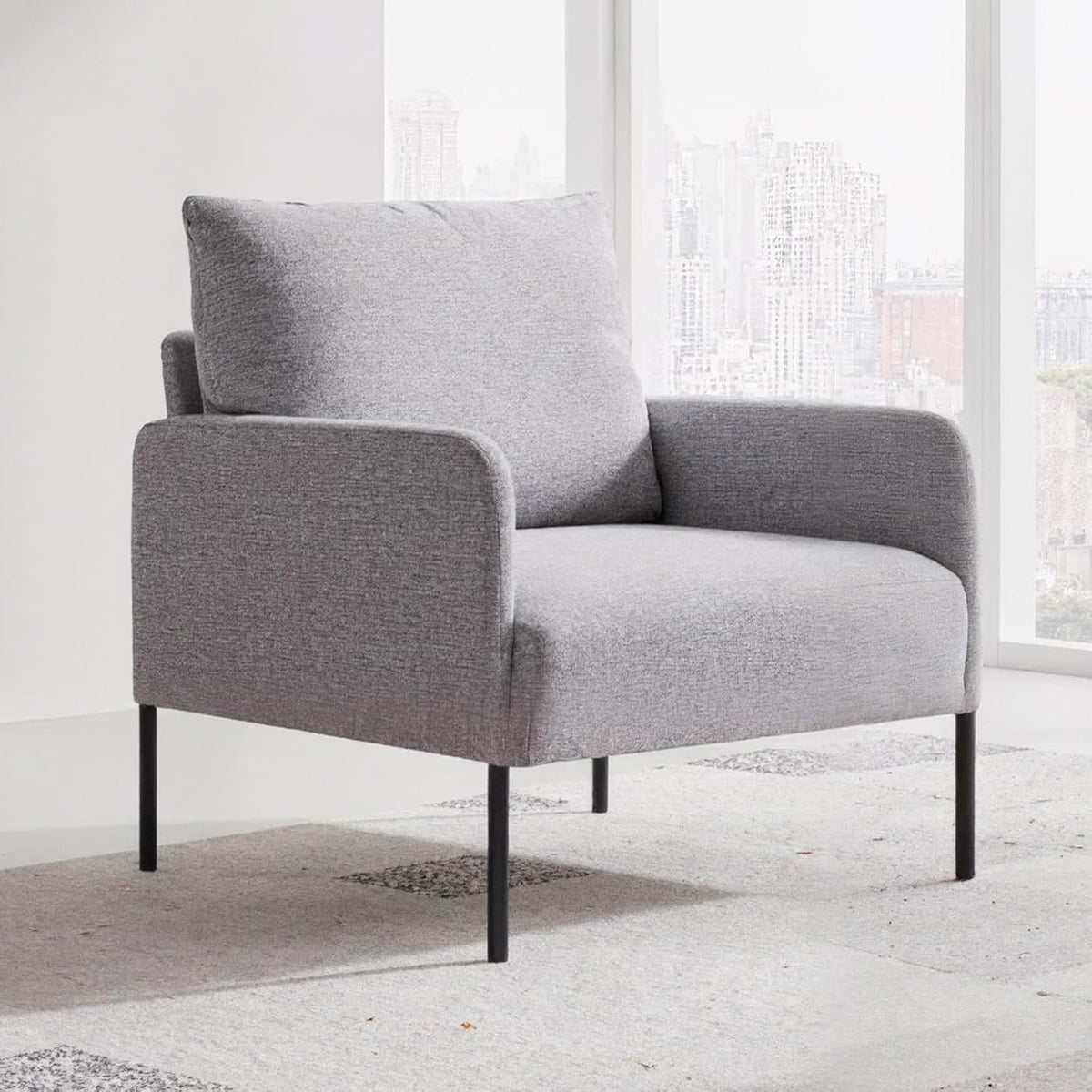 chairus Petit Canapé 1 Place Moderne Design, Fauteuil de Salon avec Pieds en Métal, Fauteuil Scandinave en Lin pour Salon Chambre Bureau, Gris