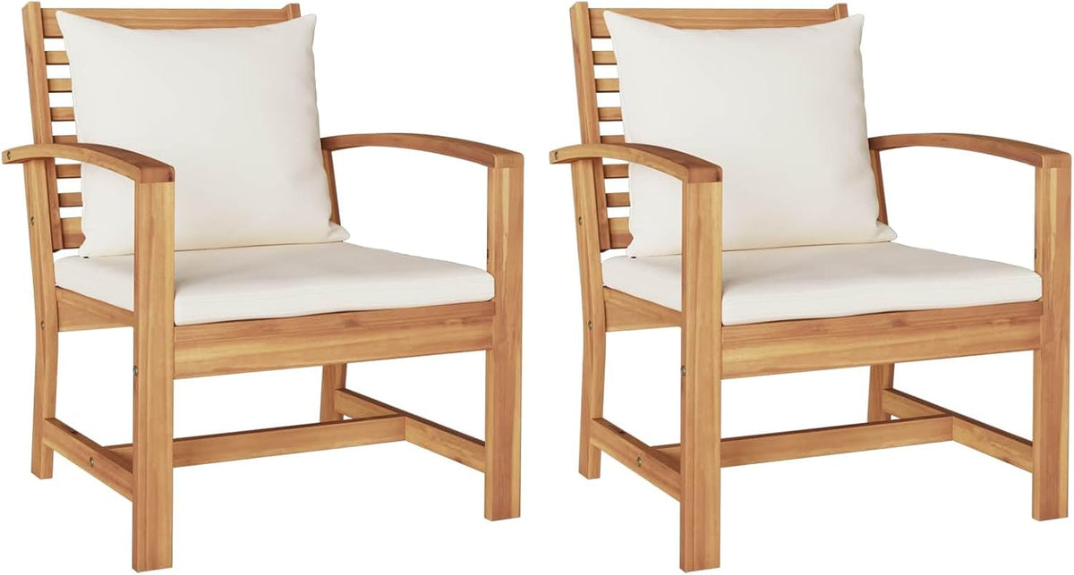 vidaXL Chaise avec Coussin 2 Pièce Marron et Crème 65 x 60 x 76,5 cm, Jardin et Terrasse, Ensemble Meuble d'Extérieur Rustique, Canapé en Teck