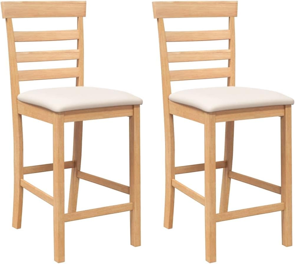 vidaXL Tabourets de Bar avec Coussins 2pcs Naturel Bois Massif d'hévéa, Chaise, Chaise de Bar de Cuisine, Chaise de Restaurant
