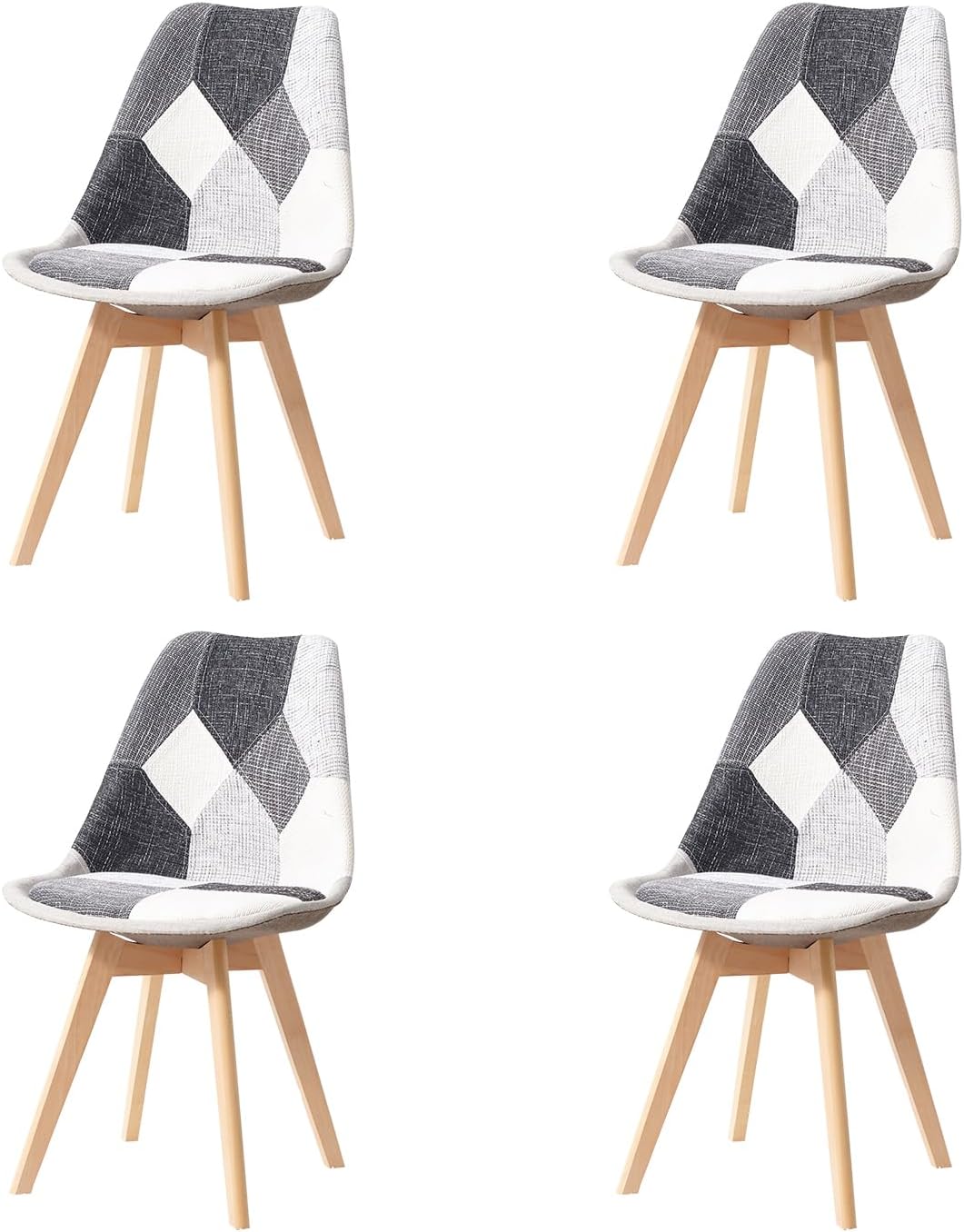 GrandCA HOME Lot de 4 Chaises de Salle à Manger en Tissu avec Coussin D'assise Amovible et Pieds en Bois en Métal, pour Chambre, Salon