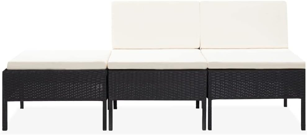 Solivagant Salon de Jardin 3 pcs avec Coussins Résine tressée Noir, (19 KG)-8956
