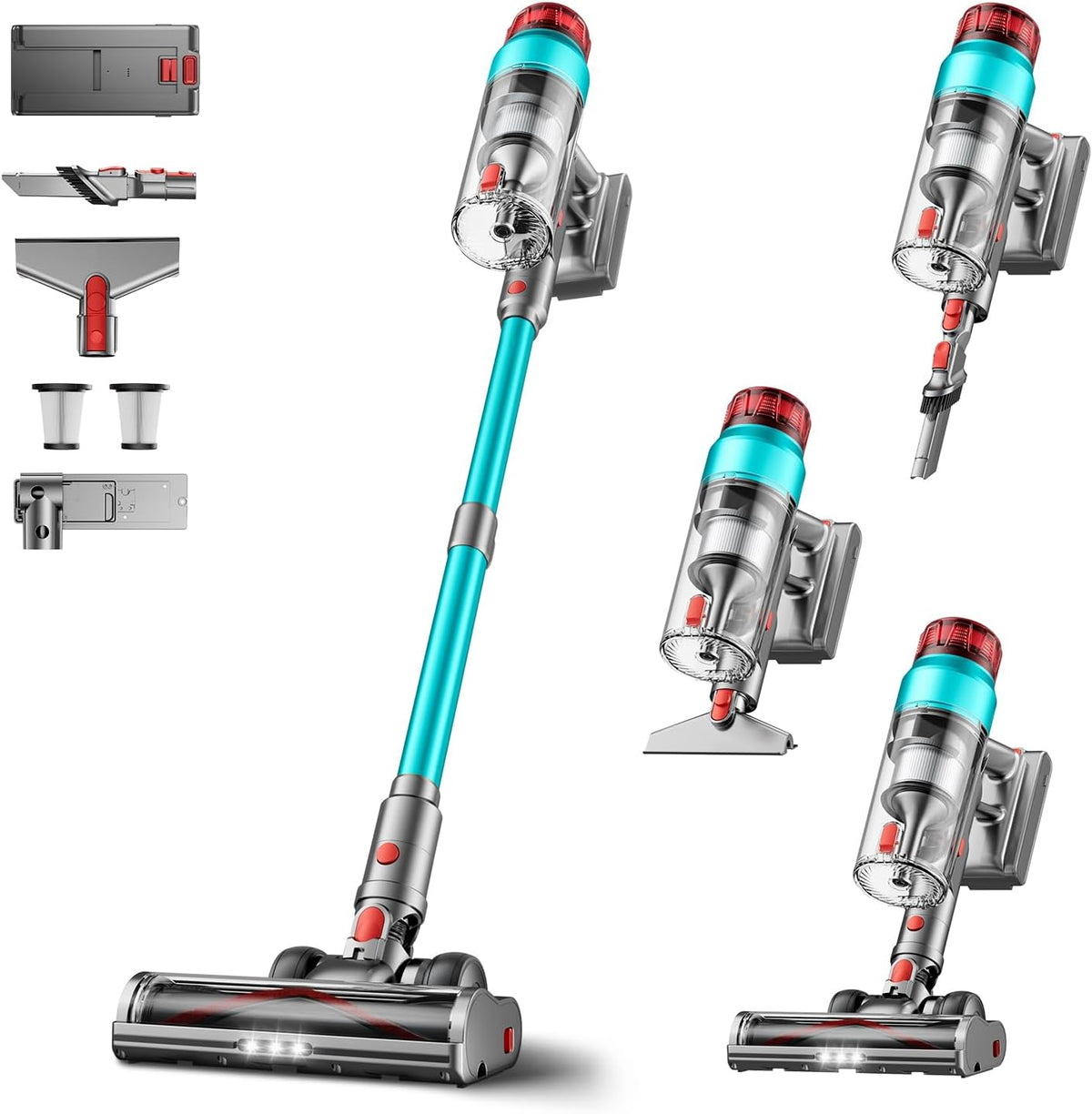 60KPA/600W Aspirateur Balai sans Fil, 75 Minutes Autonomie Aspirateur sans Fil Puissant avec Recharge Murale Écran Intelligent