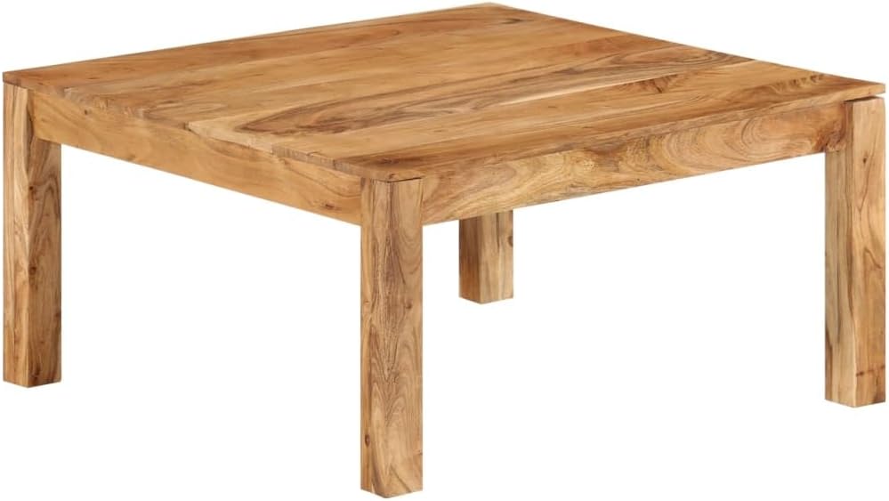 Table basse en bois massif d'acacia - 80 x 80 x 40 cm - Style maison de campagne - Meuble robuste en bois tropical avec veinure unique - Polyvalent