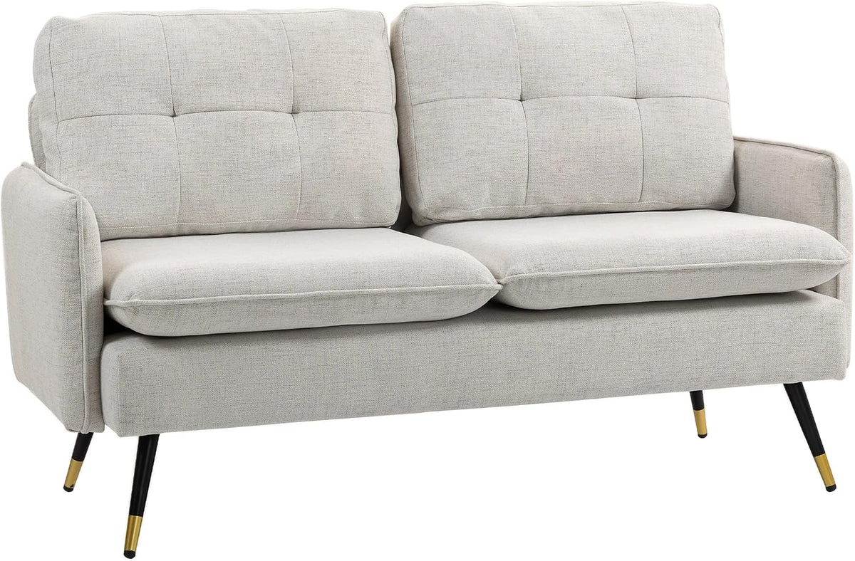 HOMCOM Canapé 2 Places, canapé de Salon, en Tissu Lin 139 cm, Coussins Assise rembourrée Dossier capitonné Ressorts en S Pieds en Acier