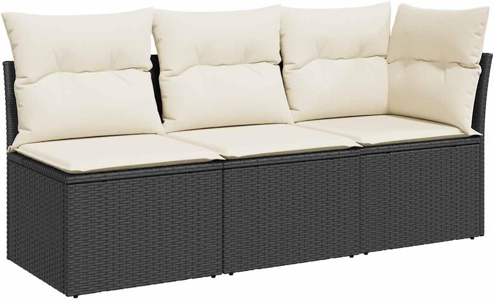 vidaXL Canapé de Jardin avec Coussins 3 Places, Siège avec Dossier, Meuble de Patio Arrière-Cour Terrasse Extérieur, Noir Résine Tressée