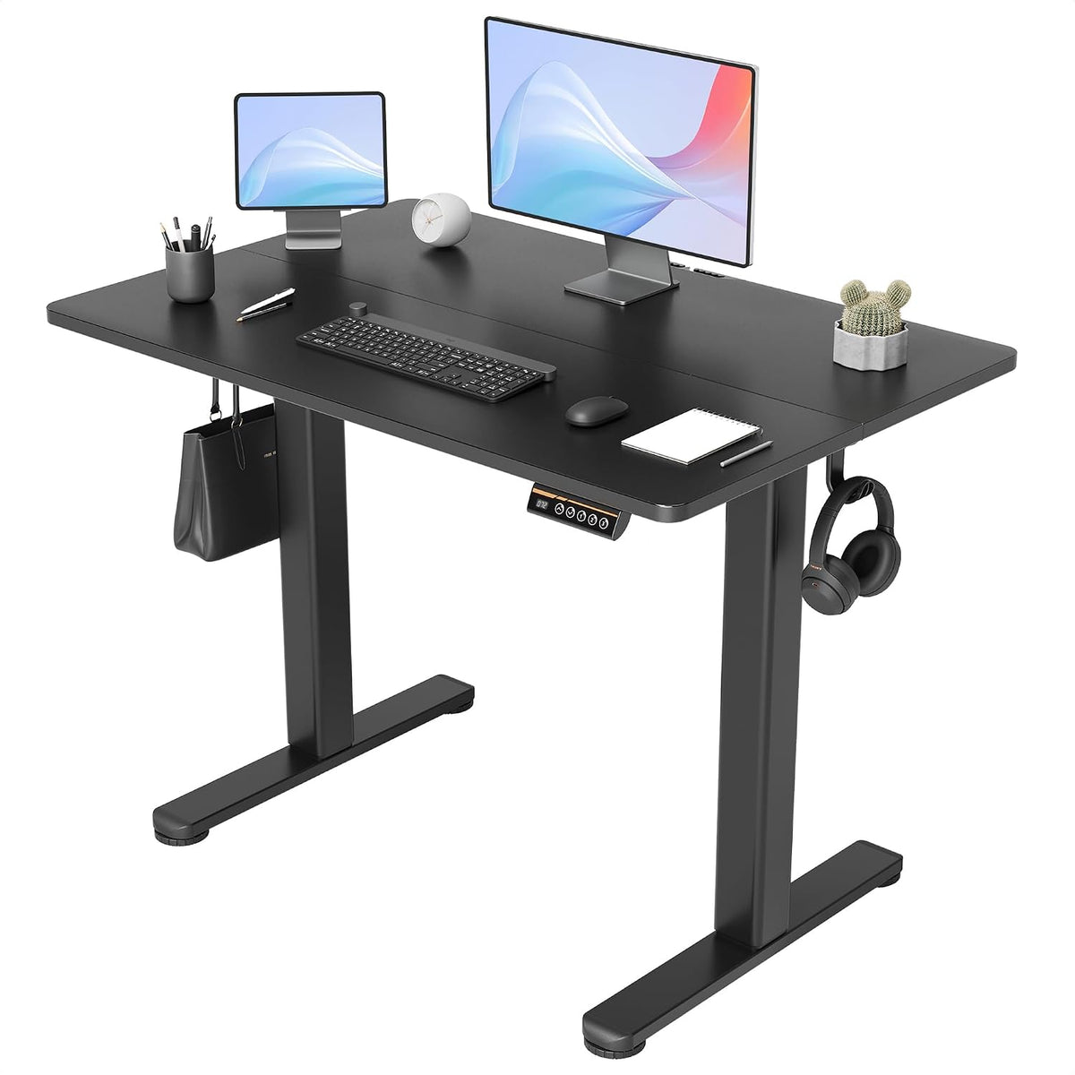 Claiks Bureau Électrique Debout Réglable en Hauteur 100 x 60 cm avec Gestion des Câbles et Fonction Mémoire et Protection Contre Les Collisions
