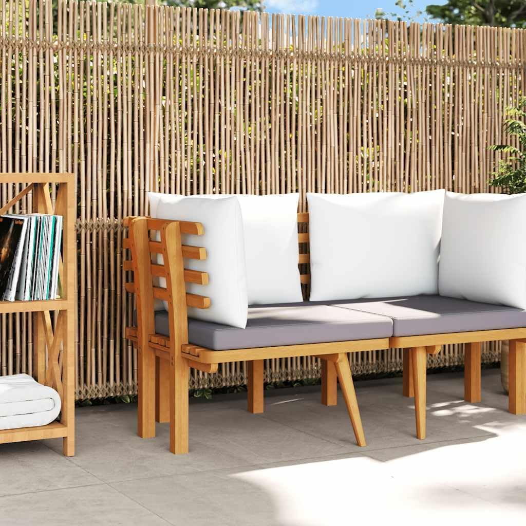 Canapé d'angle de jardin en bois d'acacia massif avec coussin d'assise et coussin de dossier, 65 x 65 x 65 cm, résistant aux intempéries