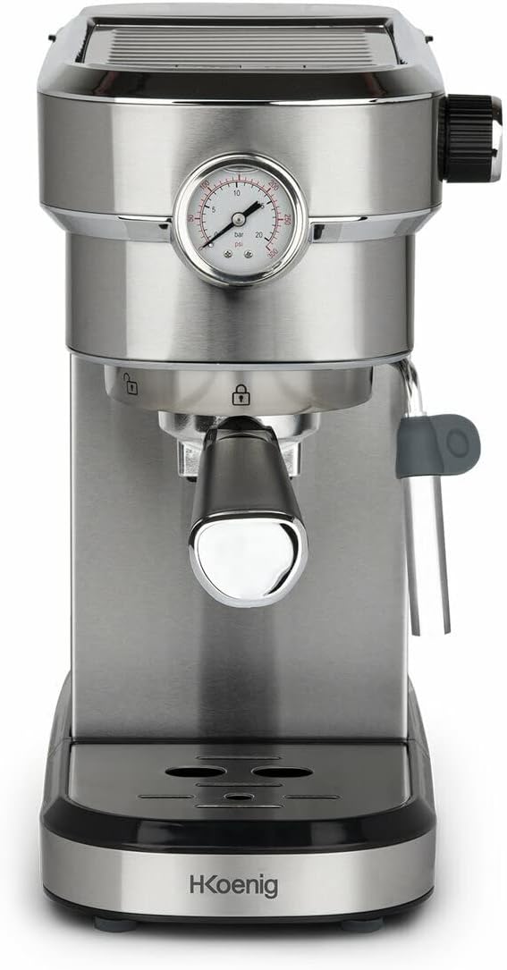 H.Koenig Machine Expresso Automatique Professionnelle Pression 20 Bar EXP820, Inox, Portable, Système thermoblock, 1.1L, Pompe baromètre intégré