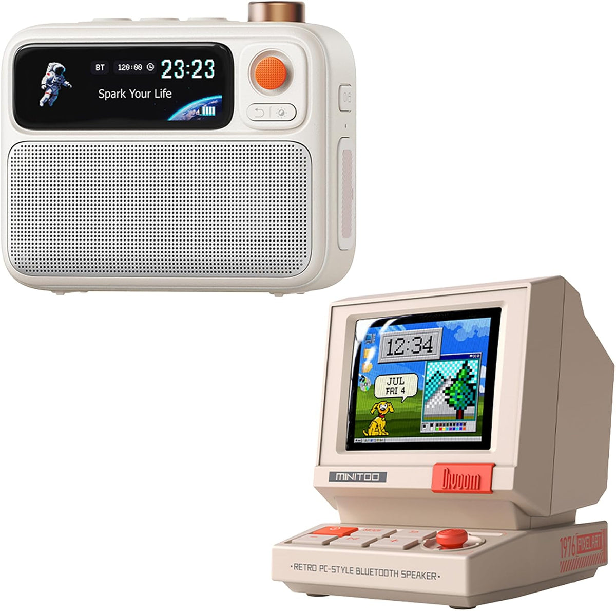 Divoom Minitoo Enceinte Bluetooth Pixel Art au Style Mini PC rétro & FlowToo Machine à Bruit Blanc avec Enceinte Bluetooth, réveil, Sons relaxants