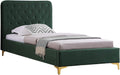 IDIMEX Lit Simple Glamour Couchage 1 Place 90x190 cm, avec sommier et Pieds en métal doré, Style Baroque, avec revêtement en Velours capitonné Vert