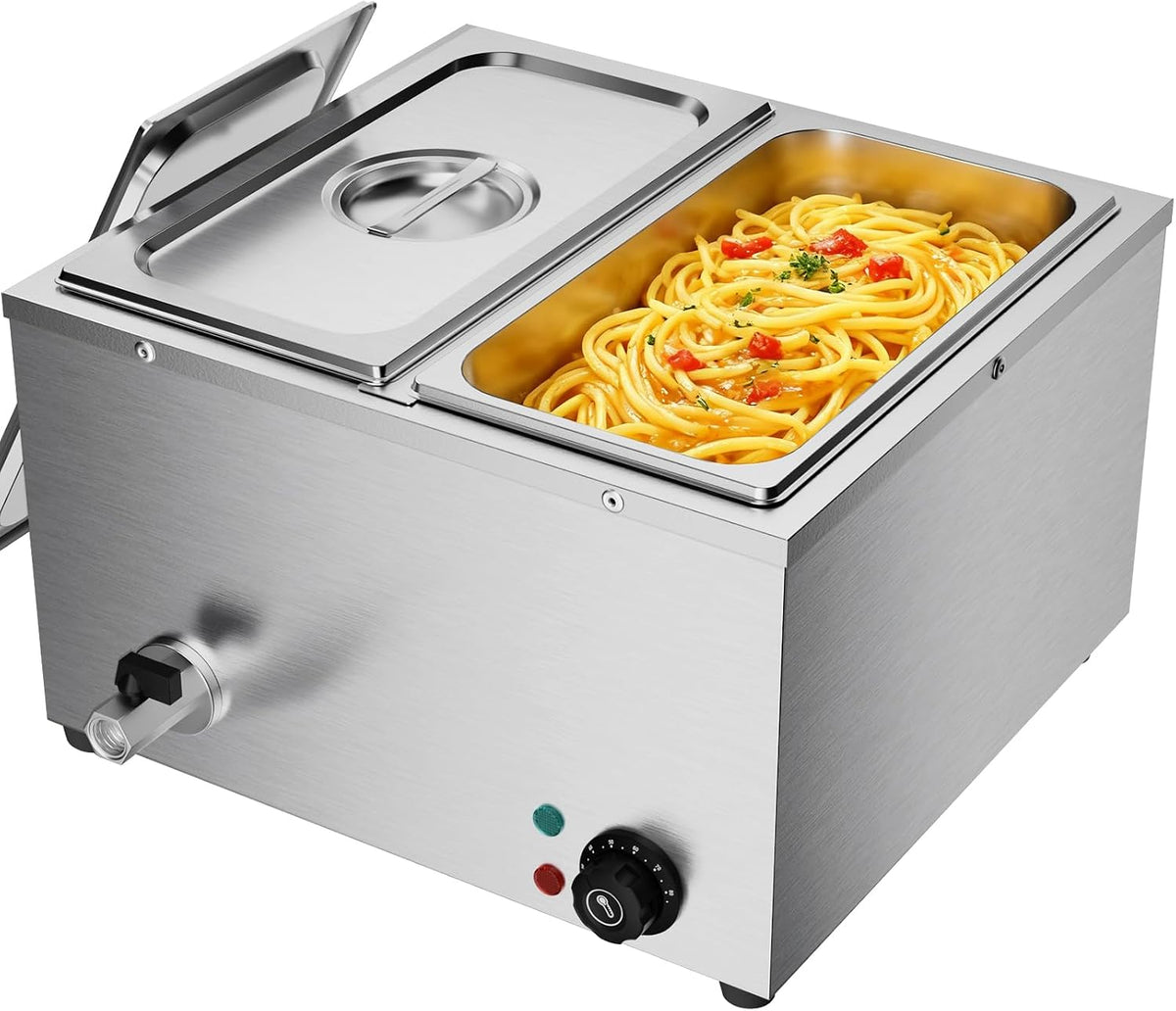 TAIMIKO Bain Marie Électrique Professionnel 2 Bacs en Acier Inoxydable 220V Chauffe-Plats Professionnel Chocolat Fondoir Commercial avec 2 x 1/3