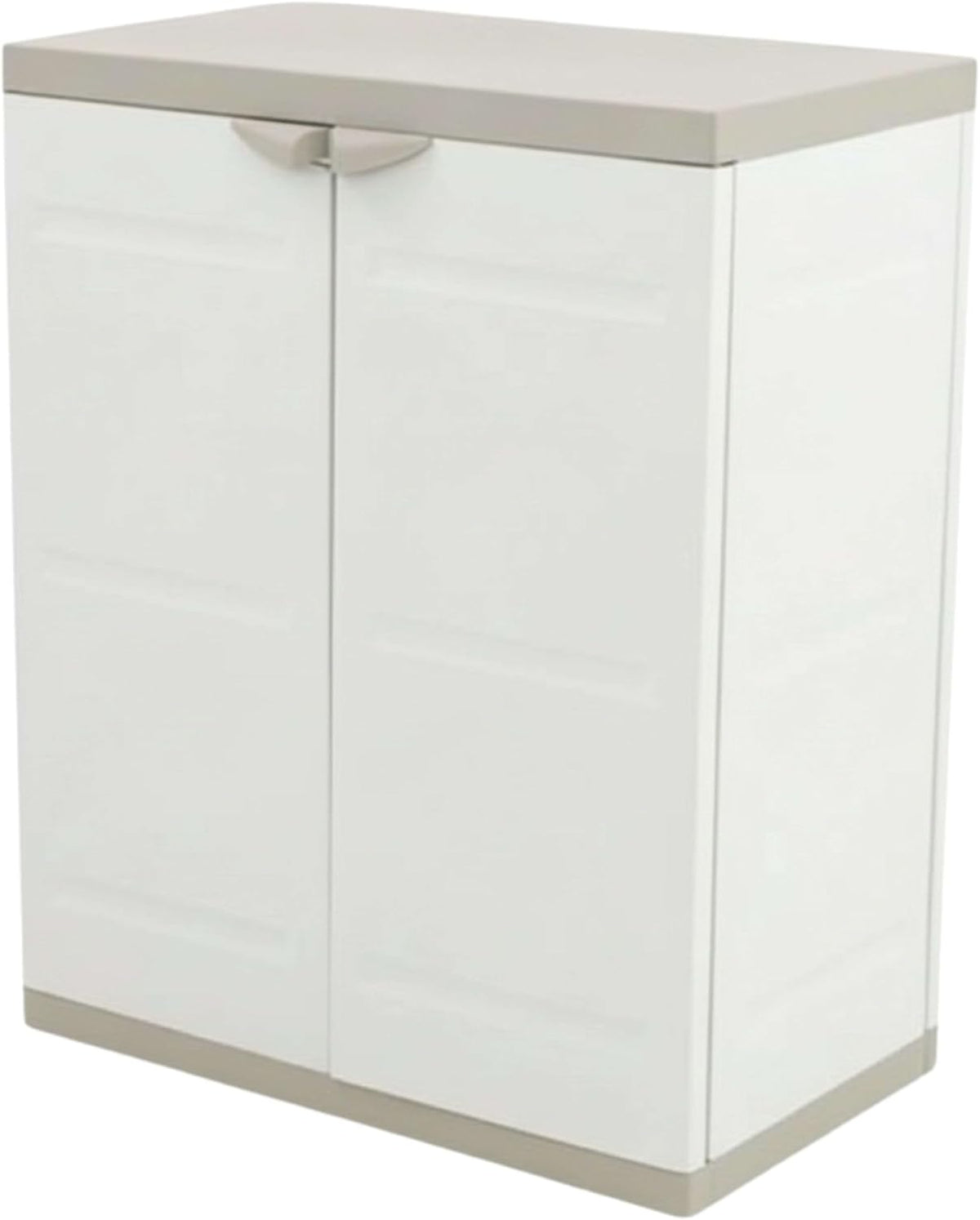 Plastiken Armoire de Rangement Basse 2 Portes Blanc et Beige, Armoire de Rangement Basse 2 Portes Blanc et Bei