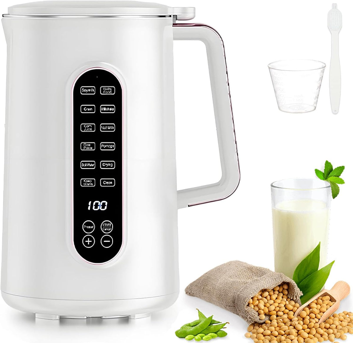 Machine à lait de noix, machine à lait de soja de 1,5 L, 12 en 1 avec minuterie de 12 h, auto-nettoyage/garde au chaud, lame en acier fin