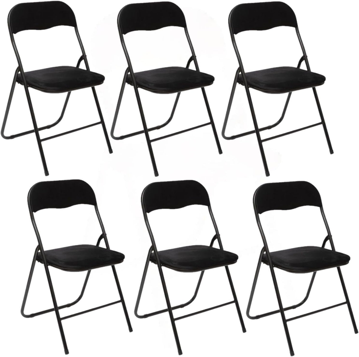 Toilinux.com Lot de 6 Chaises Pliantes Effet Velours - Noir