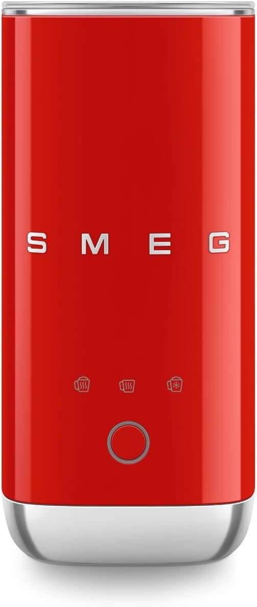 Smeg, Mousseur à Lait Électrique MFF02RDEU, 3 Fonctions Boisson, Fouet Amovible, Revêtement Céramique Antiadhésif, 500 W, Rouge