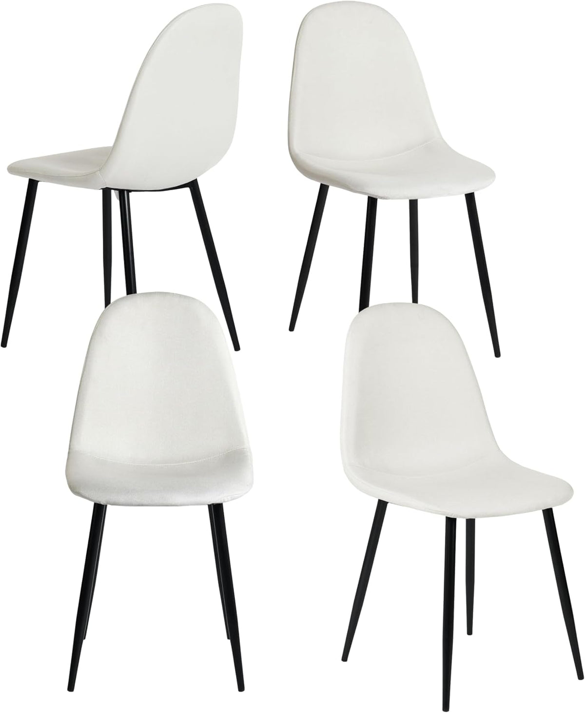 FurnitureR Lot de 4 chaises de Salle à Manger élégantes en Tissu avec Pieds en métal, idéales pour la Chambre à Coucher, Le Salon, Blanc crème