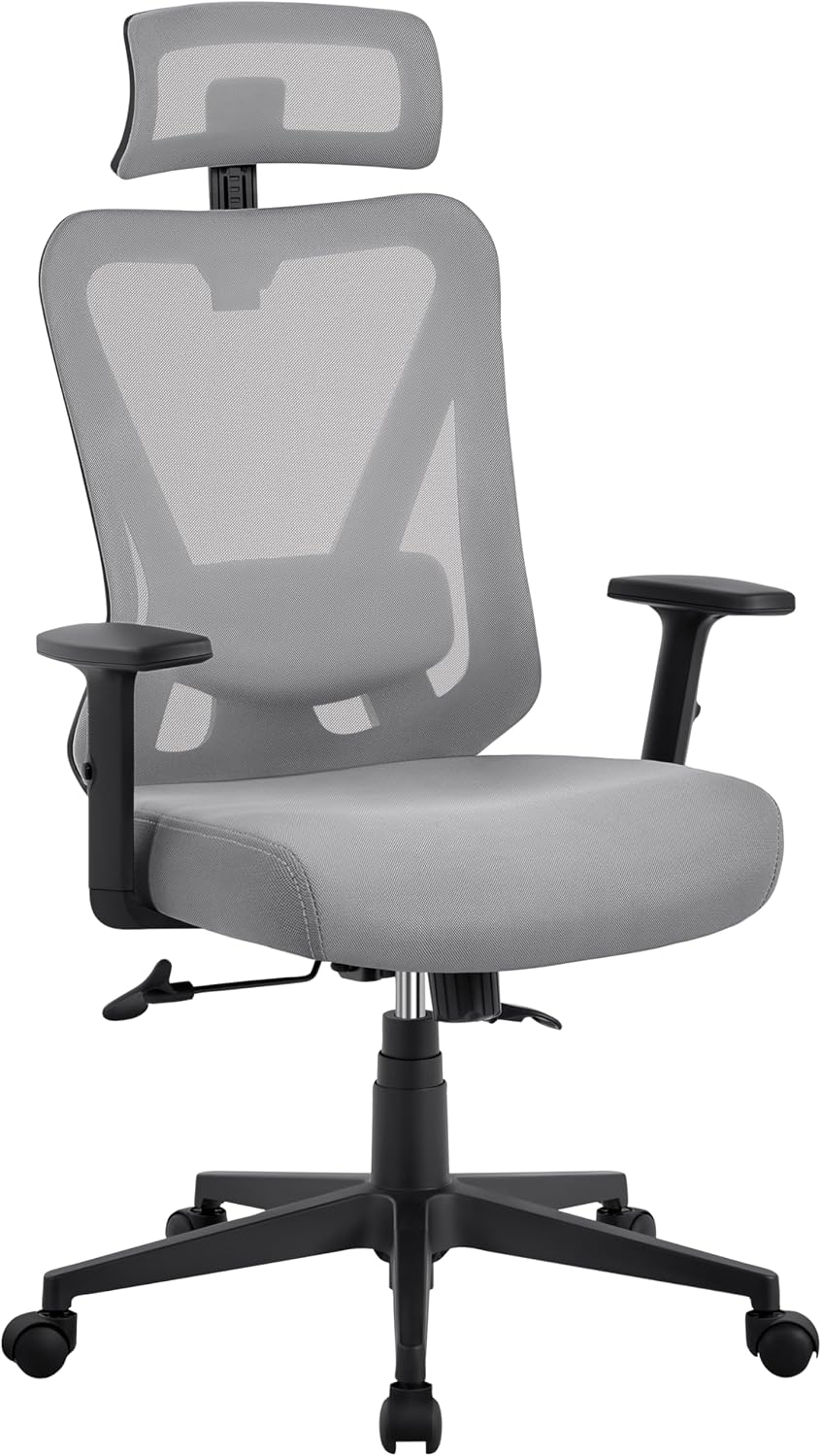 Yaheetech Chaise Bureau Ergonomique Respirante Fauteuil de Bureau en Maille Support Lombaire et Siège Inclinaible Appui-tête Accoudoirs Réglables